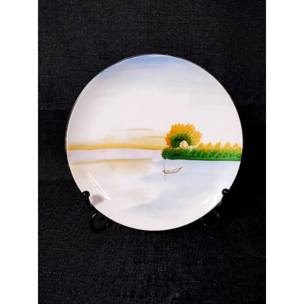 Set of 3 Vintage Meito Japan Hand Painted Scenic Lakeside Decorative Plates
